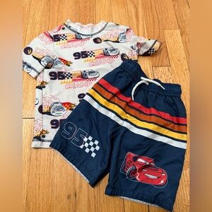 Lightning McQueen Toddler Boy Bathing Suit and Rashguard Shirt 4T Like New